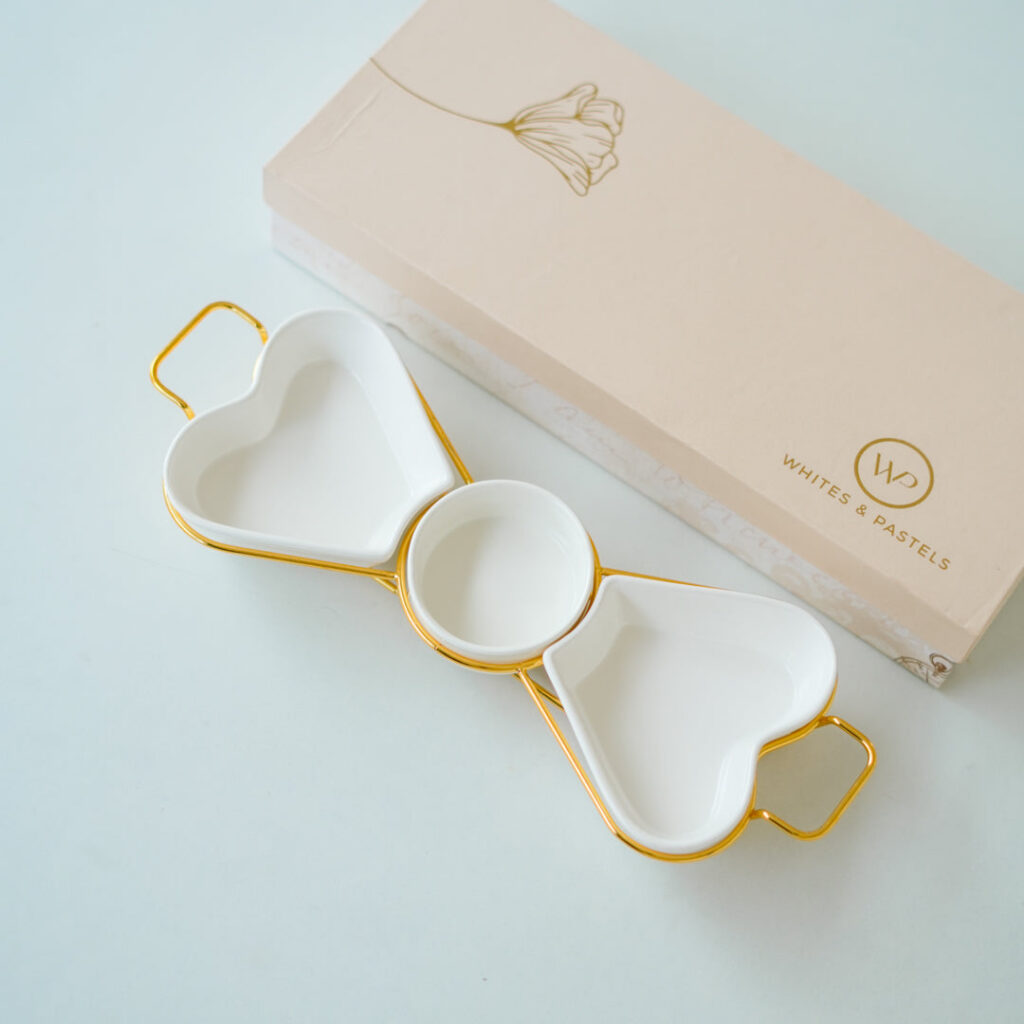 Gold Snack Tray with Heart Bowls – Gift Set